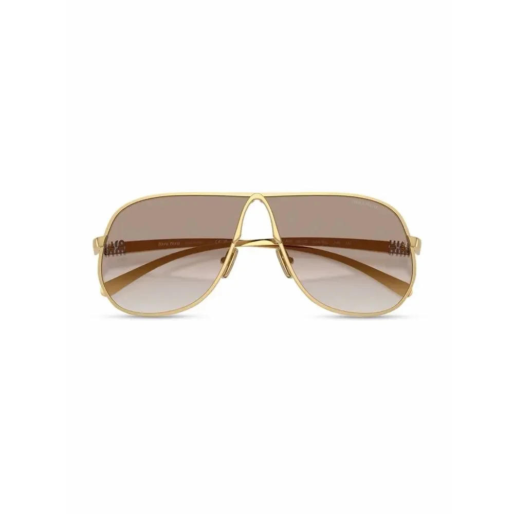 New Miu Miu MUA56S 5AK90L Gold Metal Frame Brown Gradient Pilot Sunglasses